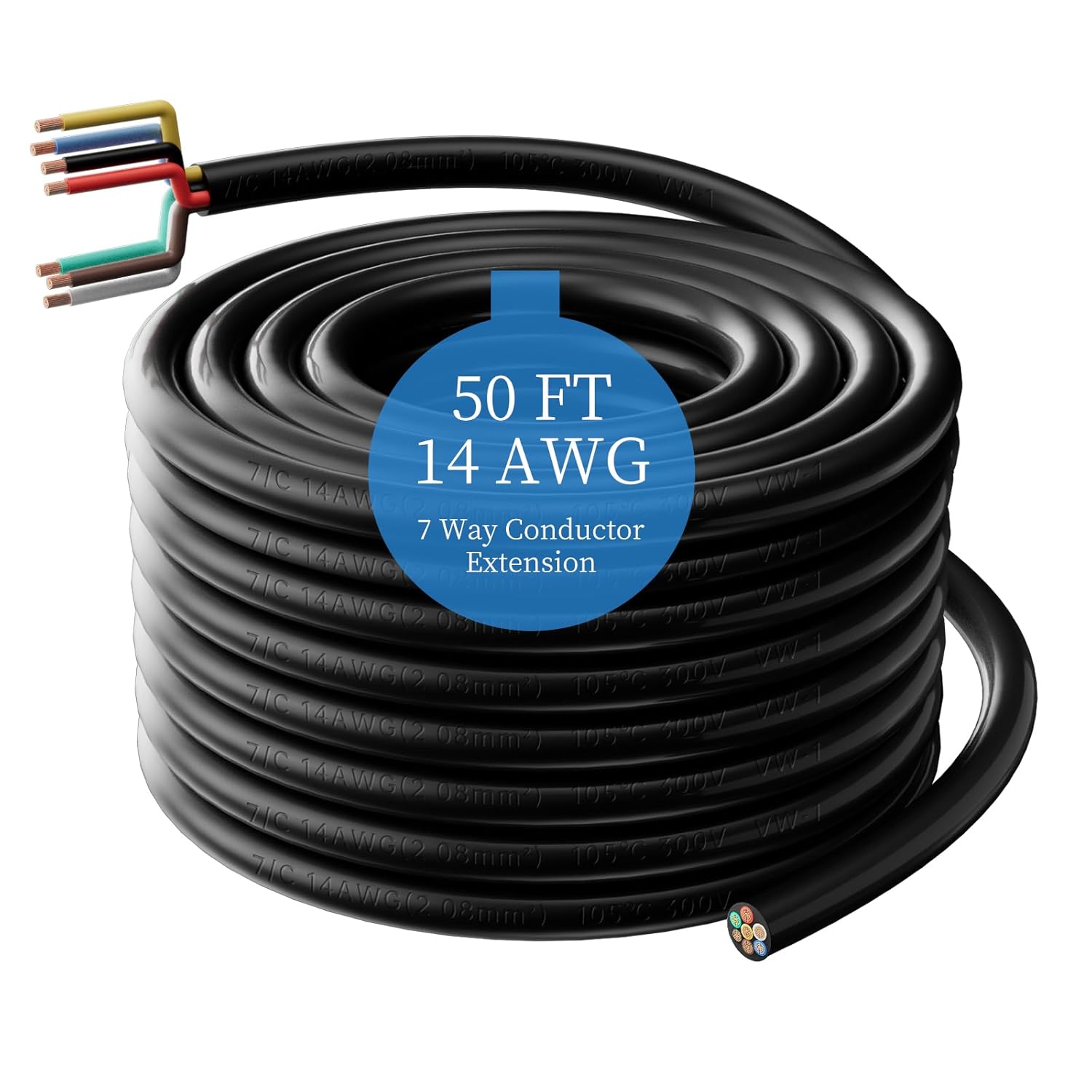 14 Gauge 50 FT 7 Way Trailer Wire for Heavy Duty Applications