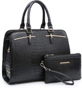 Women Vegan Leather Satchel Tote with Clutch Set 2pcs - Roomy