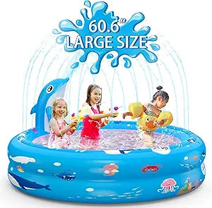 G-TING Inflatable Swimming Pool with Dolphin Sprinkler for Kids