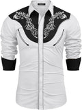 Men's Western Cowboy Shirt Rose Embroidered Slim Fit - Retro Style