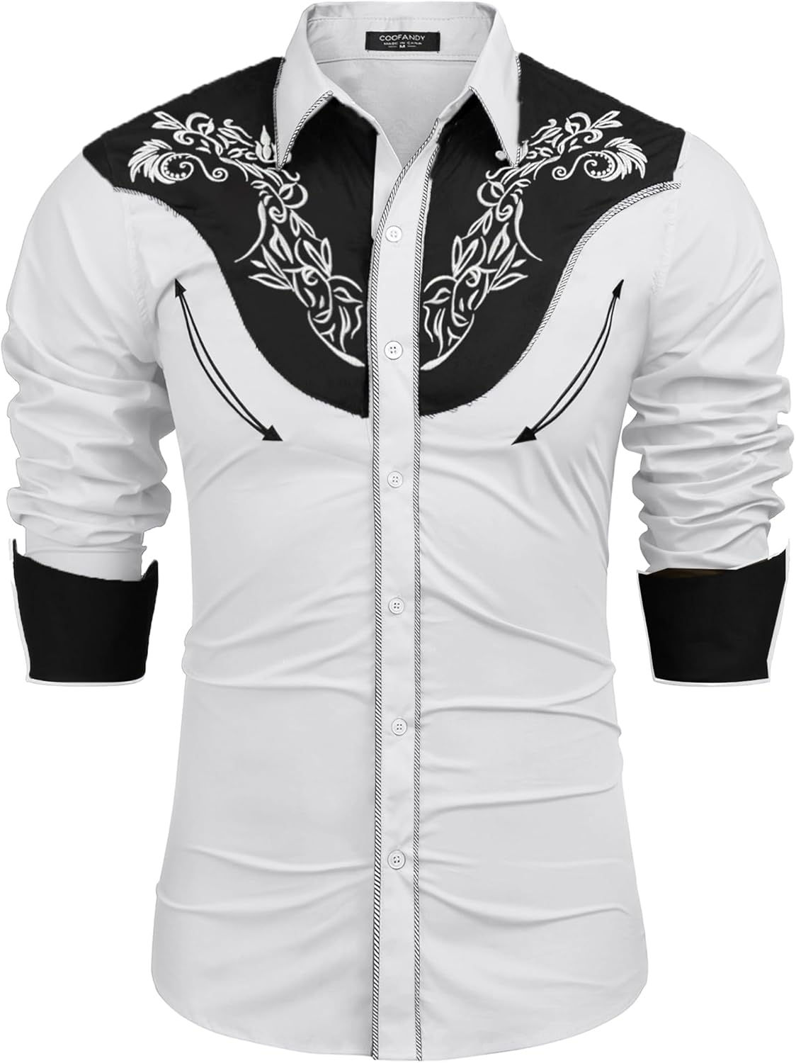 Stylish Men's Western Cowboy Shirt with Rose Embroidery Design