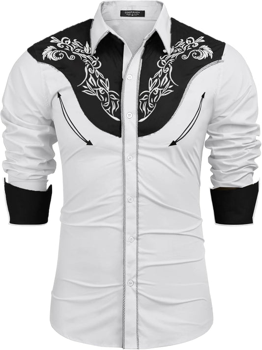 Men's Western Cowboy Shirt with Rose Embroidery for Stylish Look