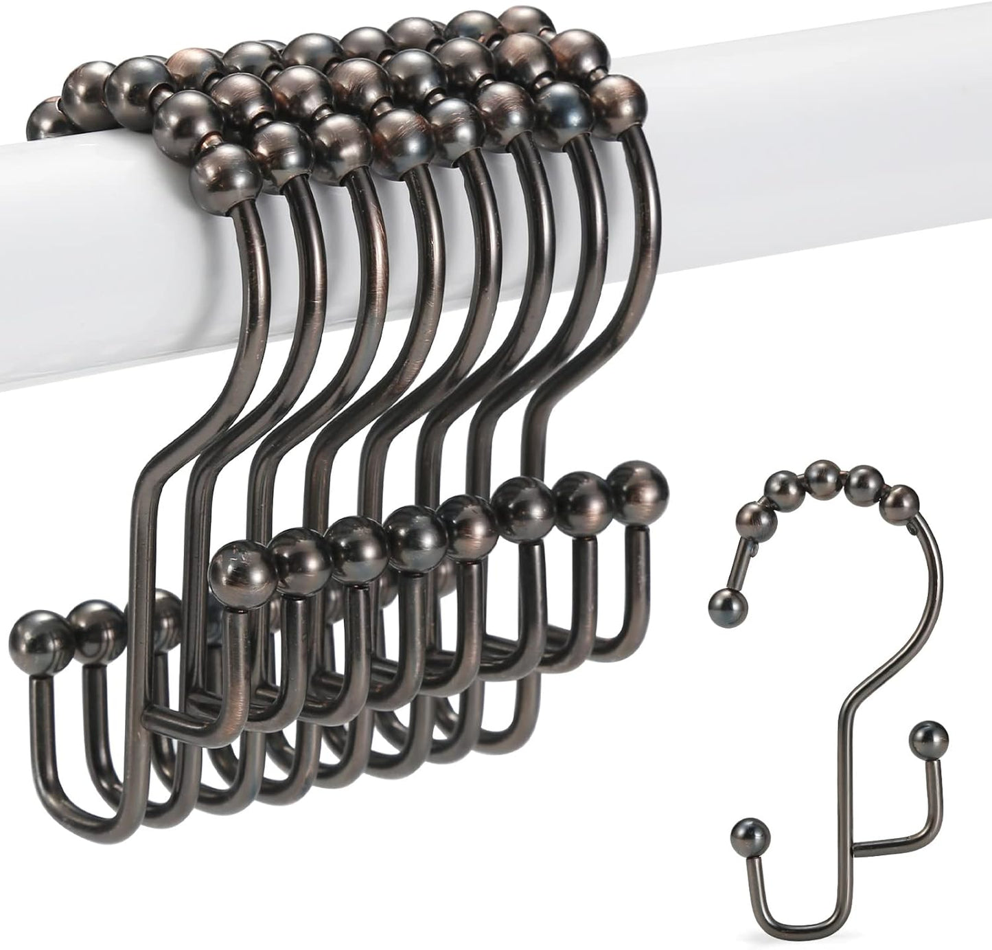 SUTINE Rust-Resistant Shower Curtain Rings, Easy Sliding Double Hooks - Set of 12, Bronze