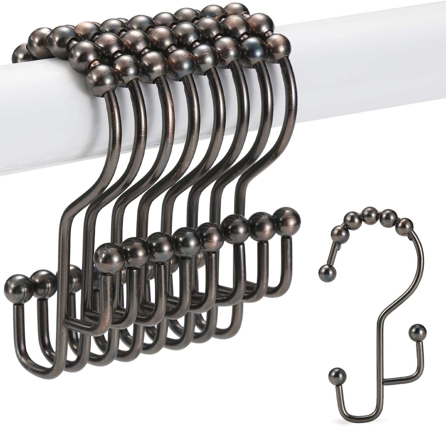 SUTINE Rust-Resistant Shower Curtain Rings, Easy Sliding Double Hooks - Set of 12, Bronze