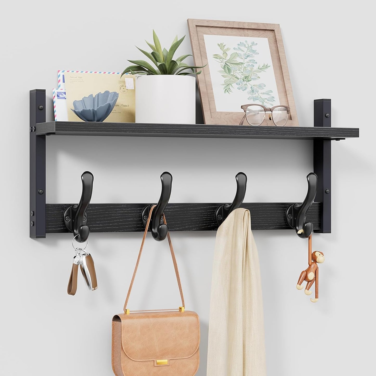 Tatub 20in Rustic Coat Rack Wall Mount with Shelf for Entryway