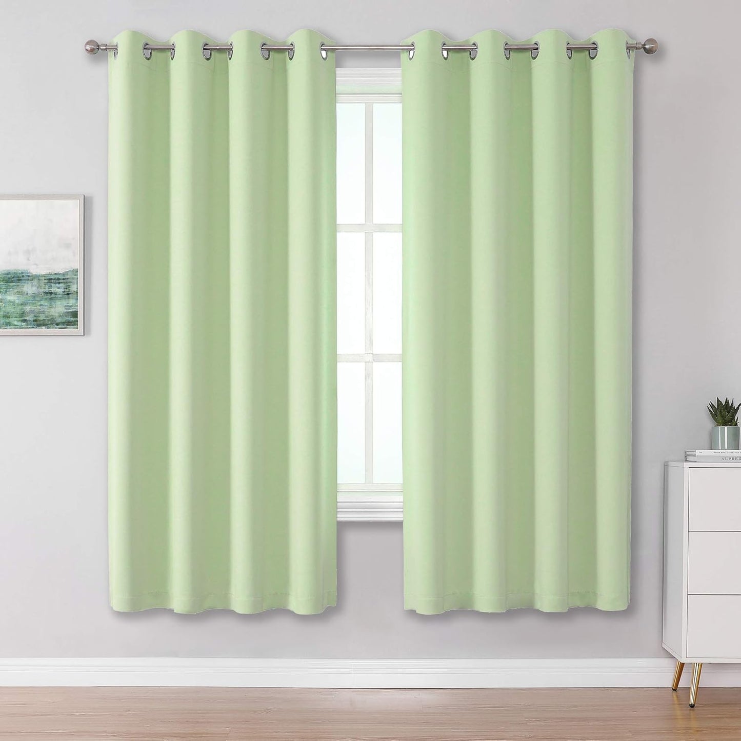 DUALIFE Light Green Blackout Curtain Panels for Living Room