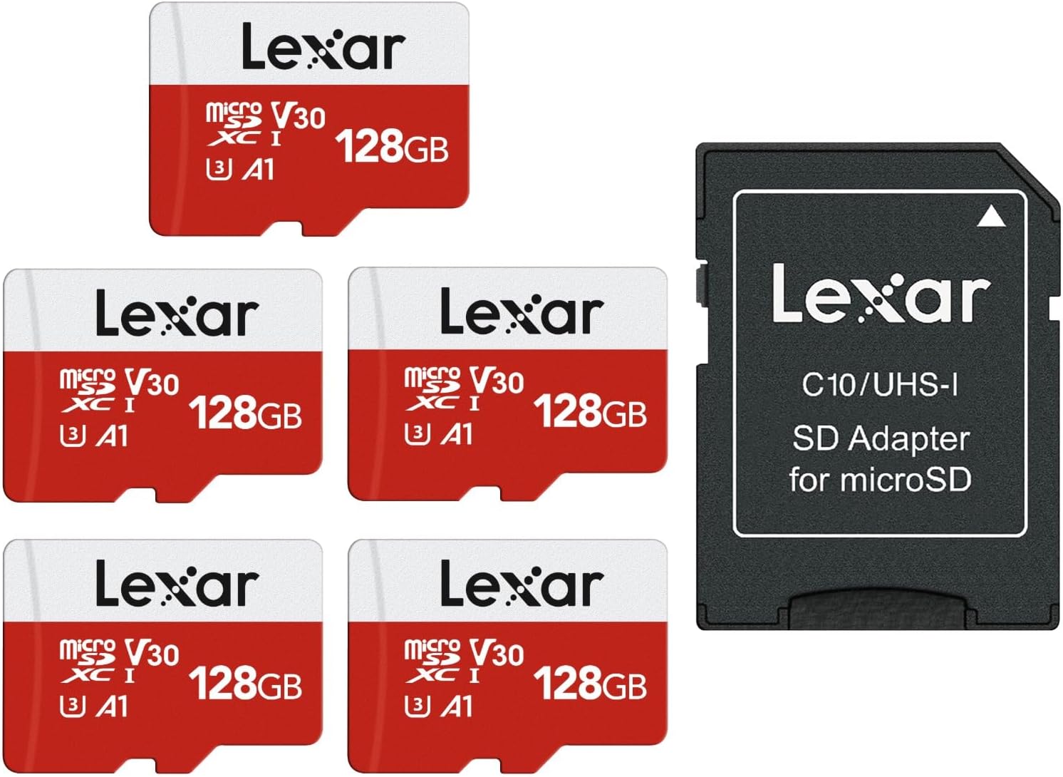 High-Speed 128GB MicroSD 5-Pack by Lexar