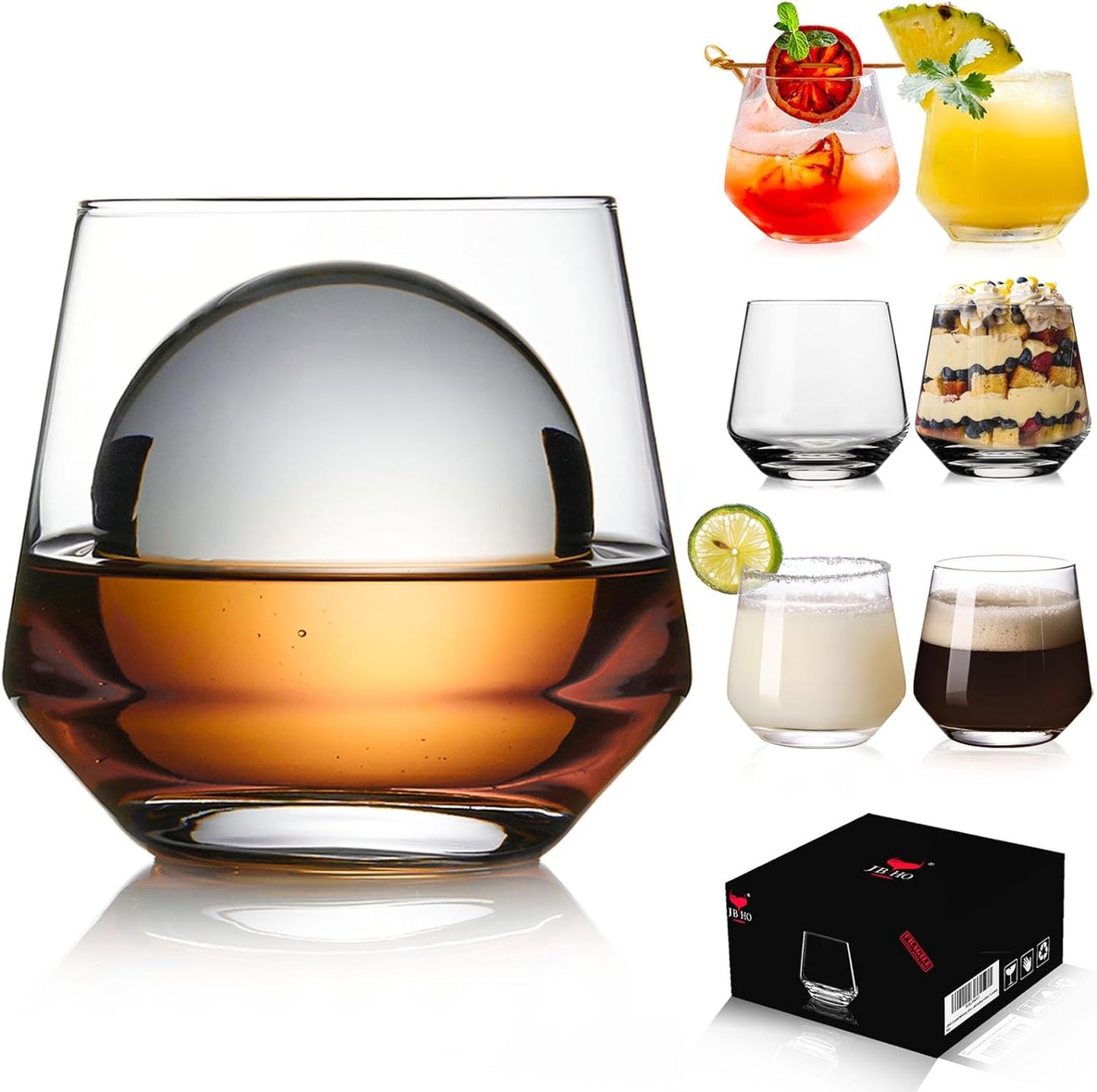 JBHO Non-Lead Crystal Scotch Glasses - Set of 6 - Luxe Gift for Scotch Lovers