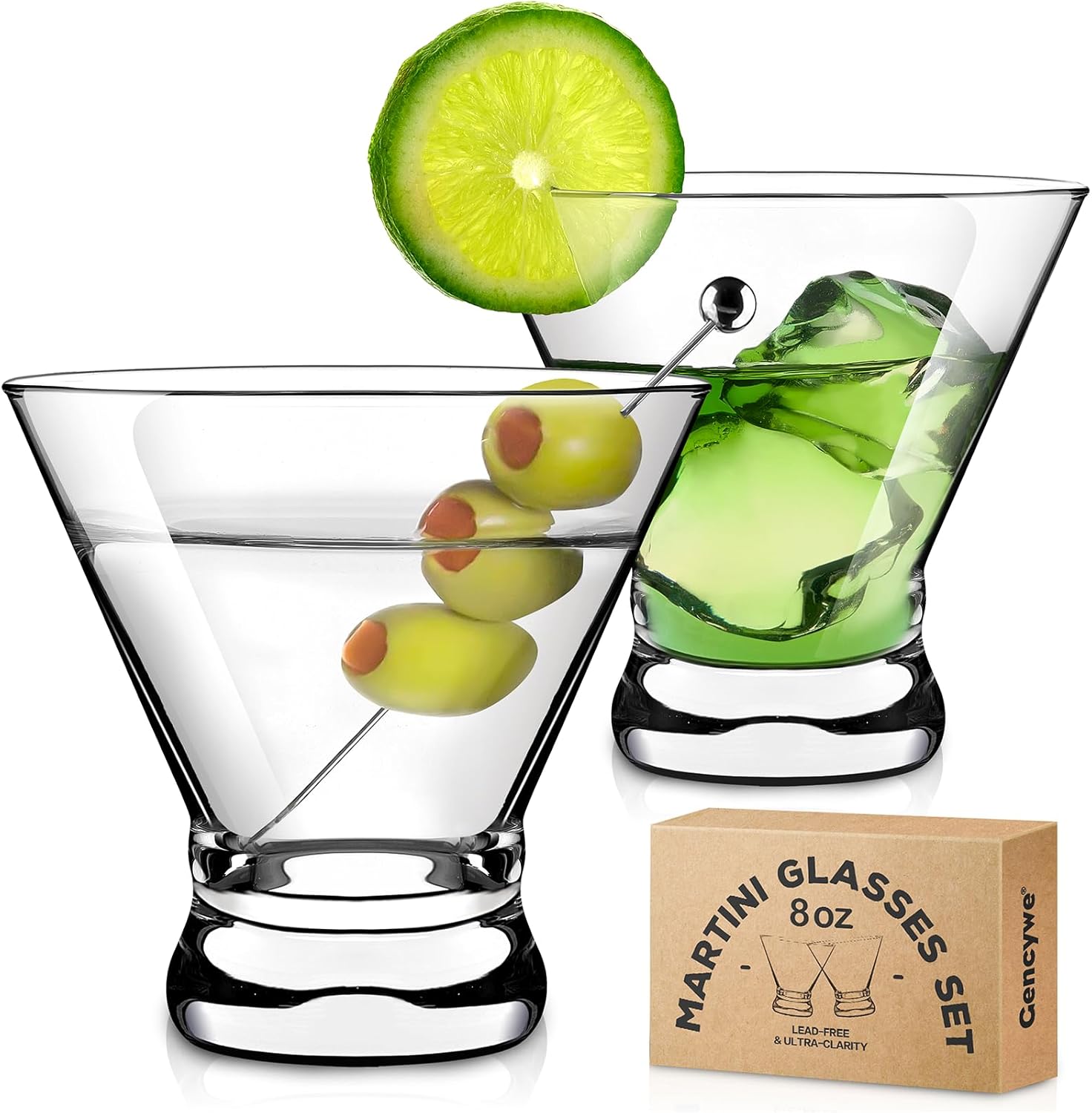 Hand Blown Crystal Martini Glasses - Set of 2