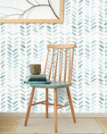 Green and White Peel and Stick Wallpaper - Removable Boho Herringbone