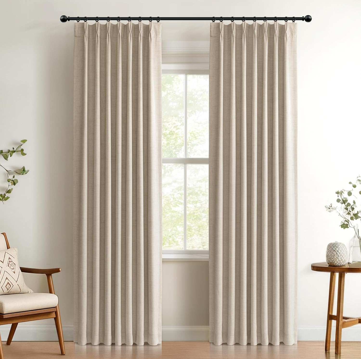 100% Blackout Shield Linen Look Textured Pinch Pleated Curtains