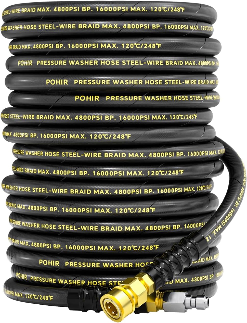 POHIR 3/8 Pressure Washer Hose 100ft 4800PSI for Heavy Duty Use