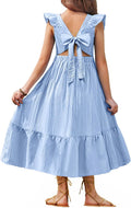 Girls Summer Tie Back Dress Tween Boho Maxi with Pockets - Flutter