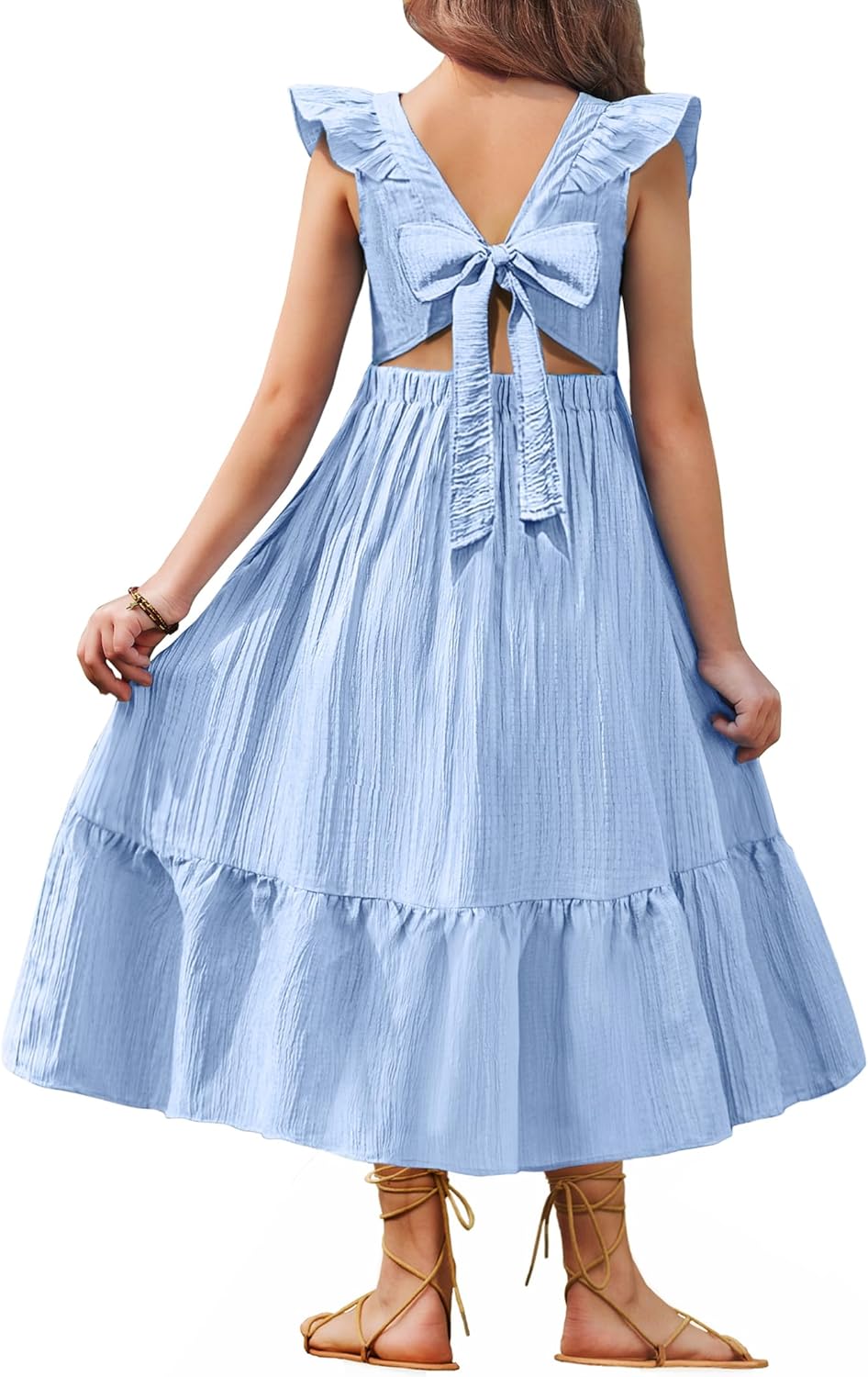 Arshiner Girls Summer Tie Back Dress for Tween Boho Style