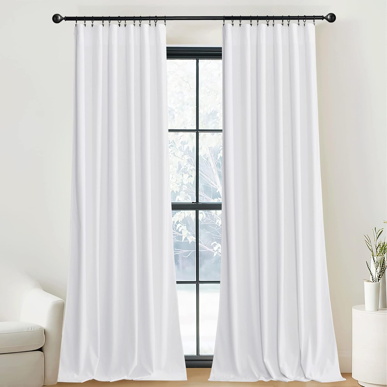 NICETOWN White Velvet Curtains for Large Door Windows 90 in