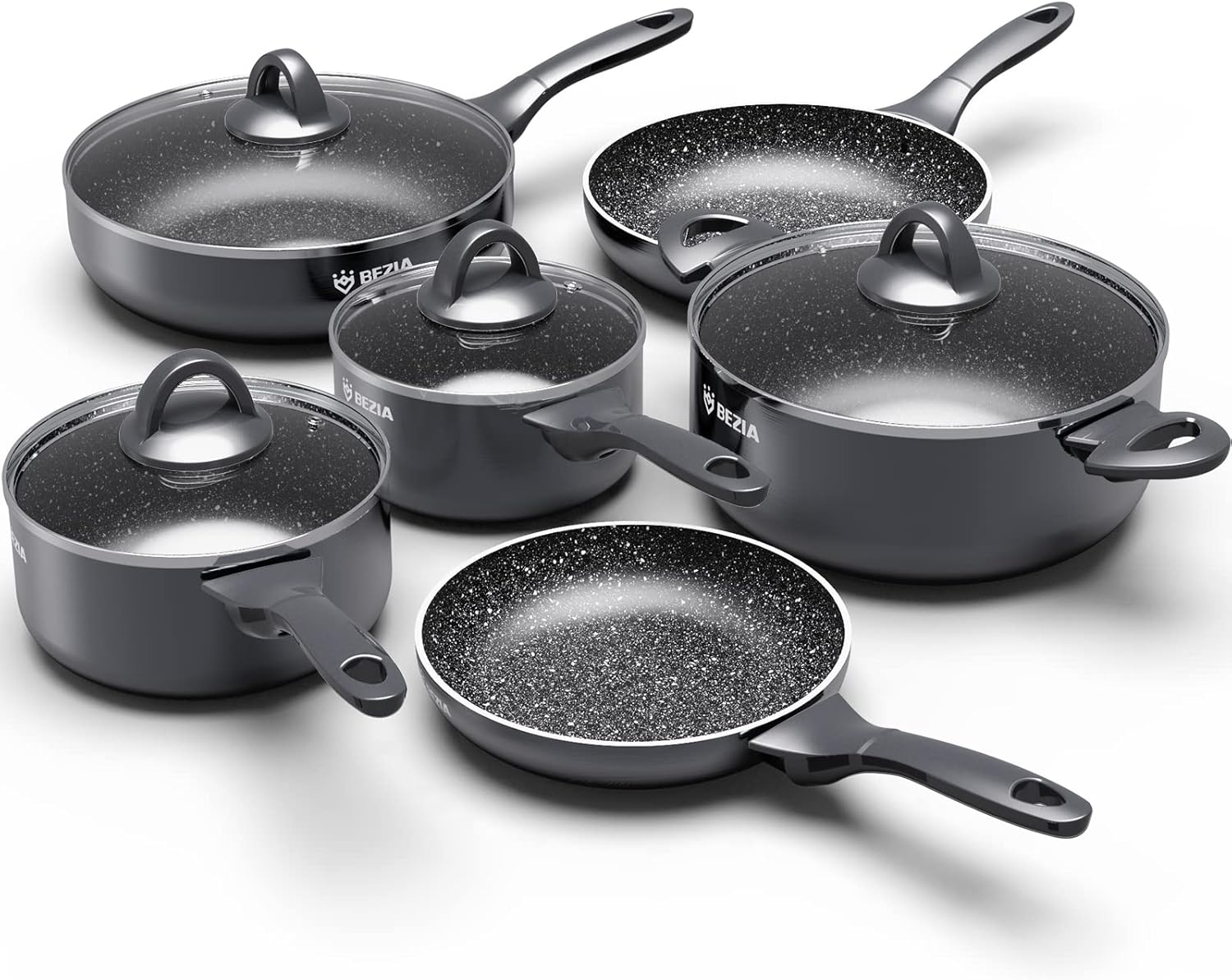 BEZIA Induction Cookware Pots and Pans Set 10 Piece