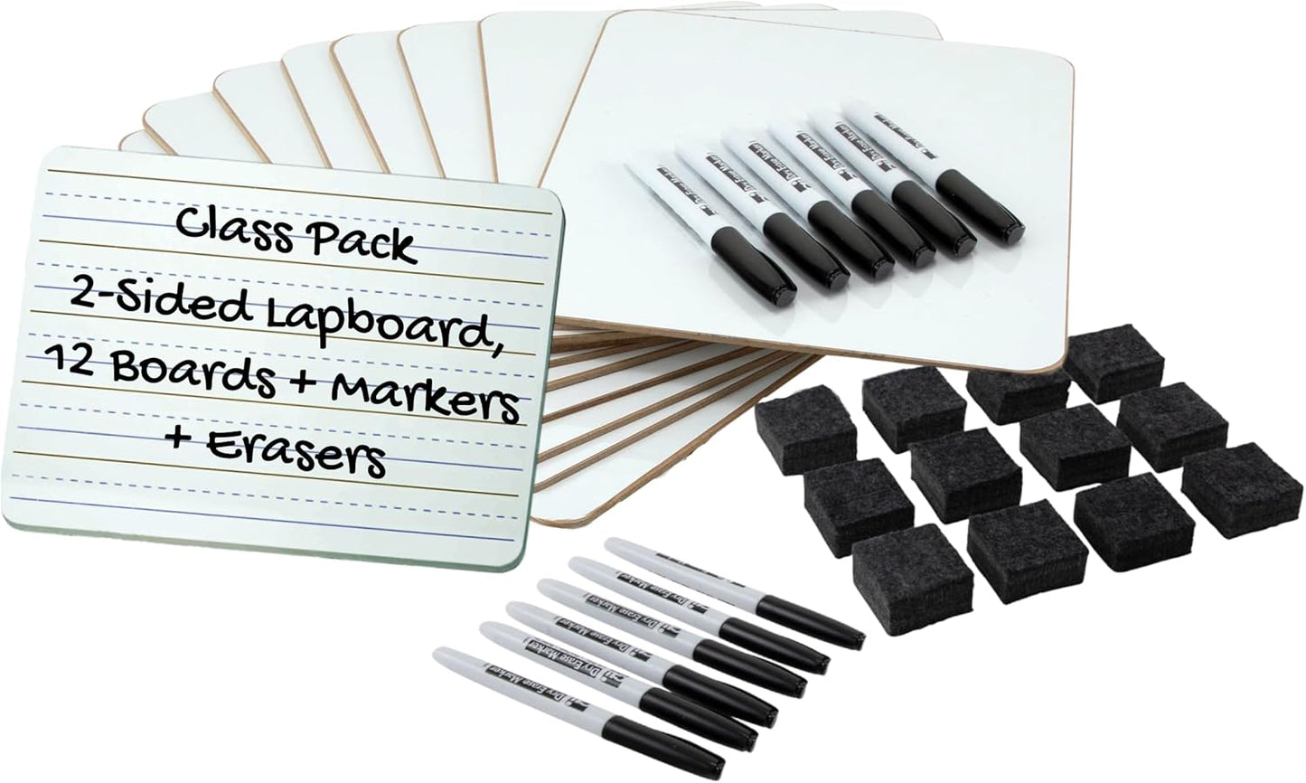 Dry Erase Board Class Pack with Markers and Erasers Included