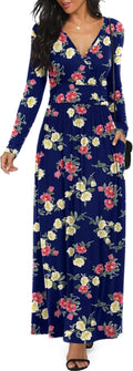 Women Long Sleeve Deep V Neck Loose Maxi Casual Dress - Flattering 5%