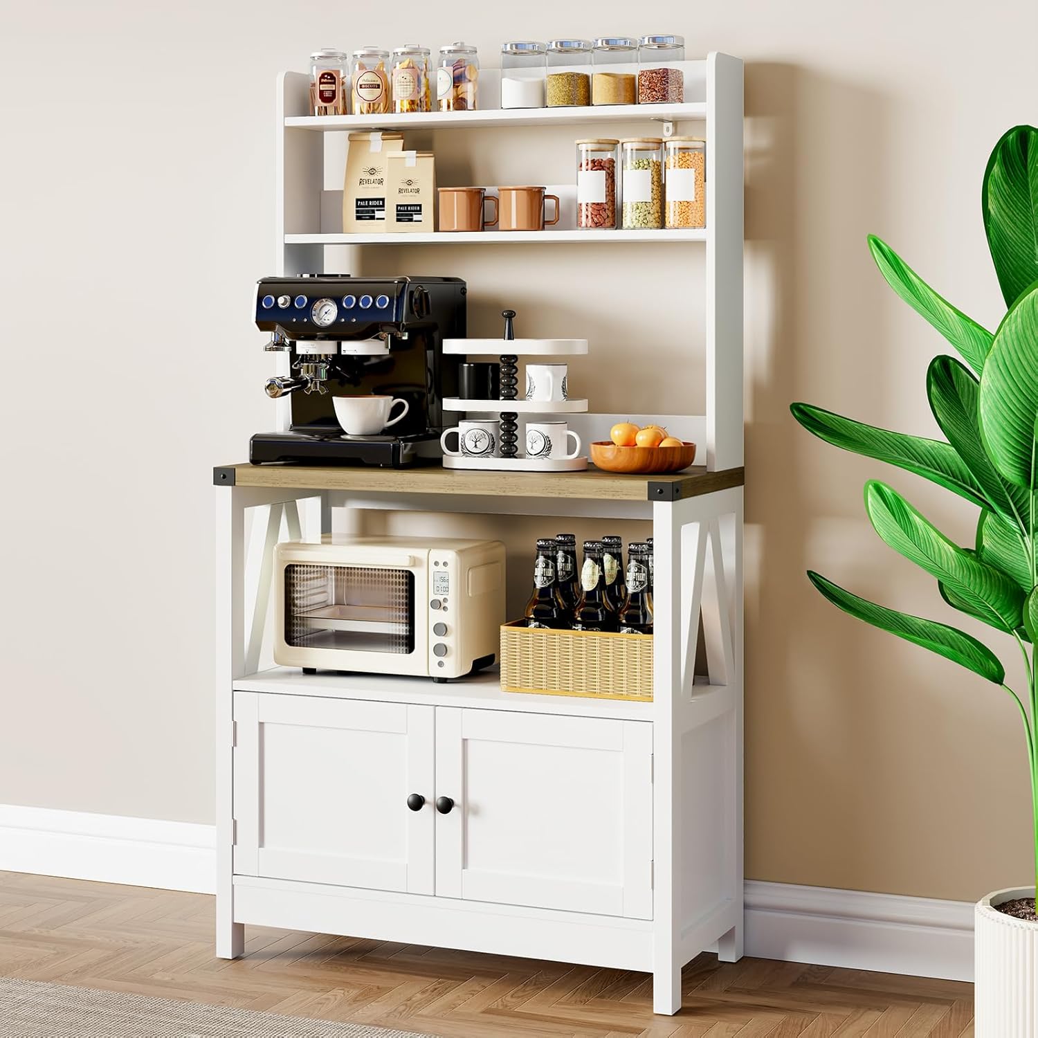Farmhouse 5-Tier Microwave Stand - Spacious Kitchen Storage