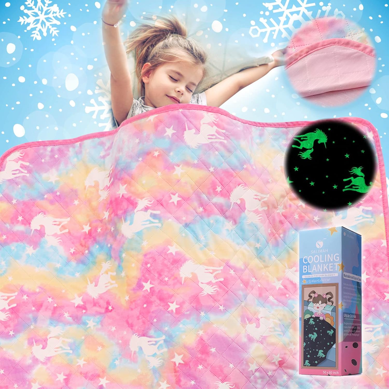 Cooling Blanket for Hot Sleepers with Glow in the Dark Unicorns
