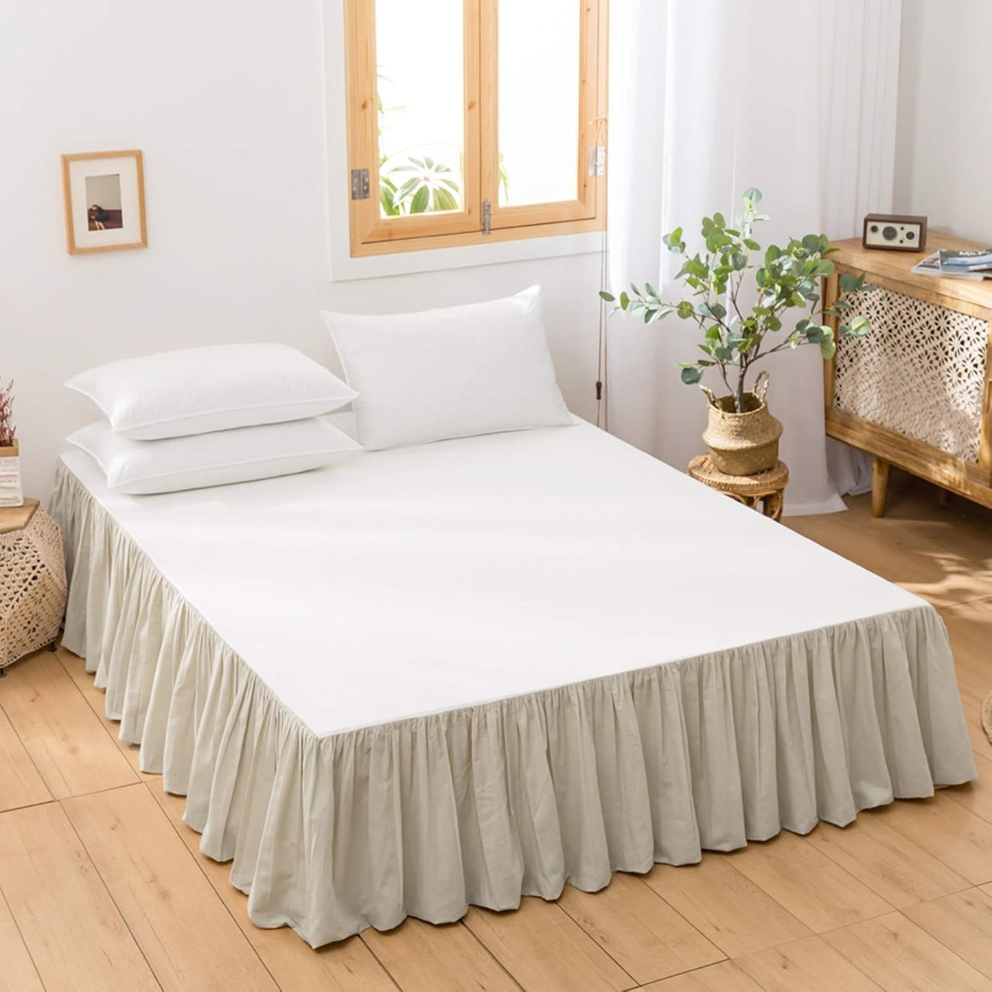 BISELINA French Linen Bed Skirt with Pleated Frills for Cozy Bedding