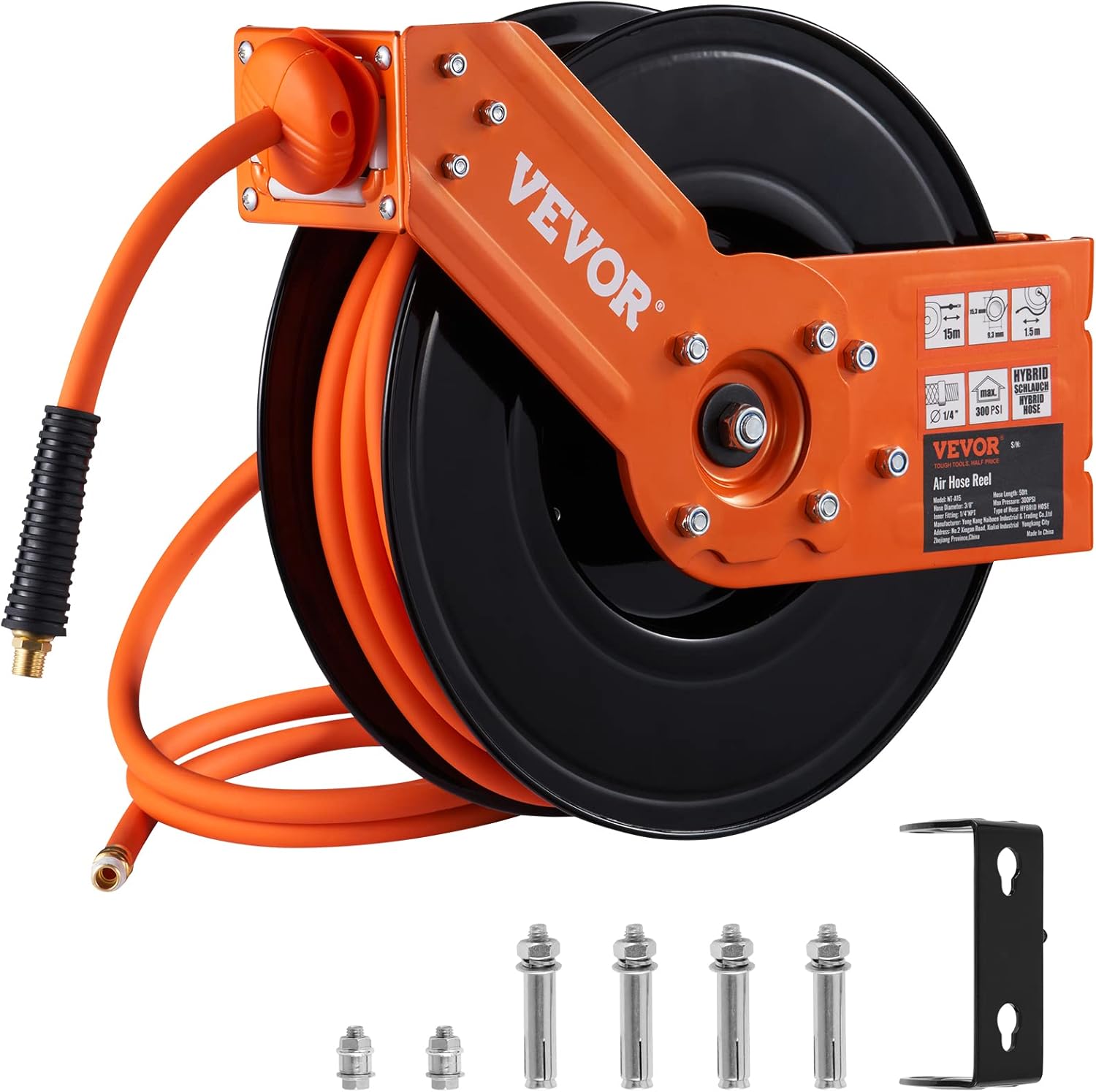 VEVOR 50FT Retractable Air Hose Reel - Max 300PSI