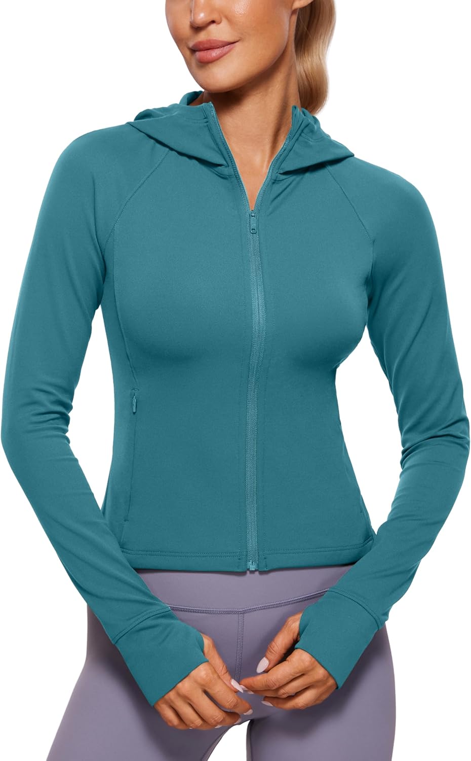 CRZ YOGA Women's Slim Fit Hoodie Jacket with Thumb Holes