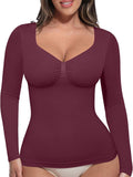 FeelinGirl Womens Shapewear Tummy Control Long Sleeve V Neck Top SIZE
