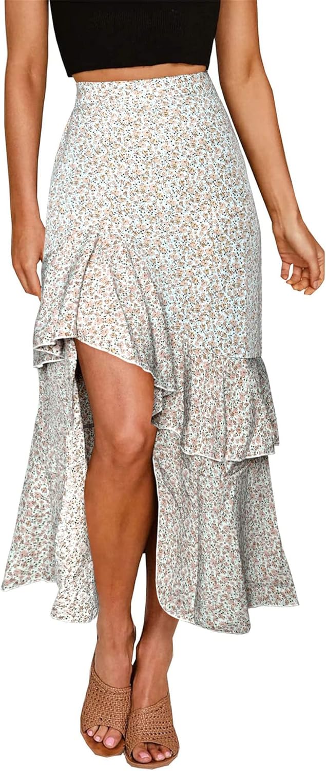 BTFBM Women Boho Long Skirts Dress Floral Print for Summer