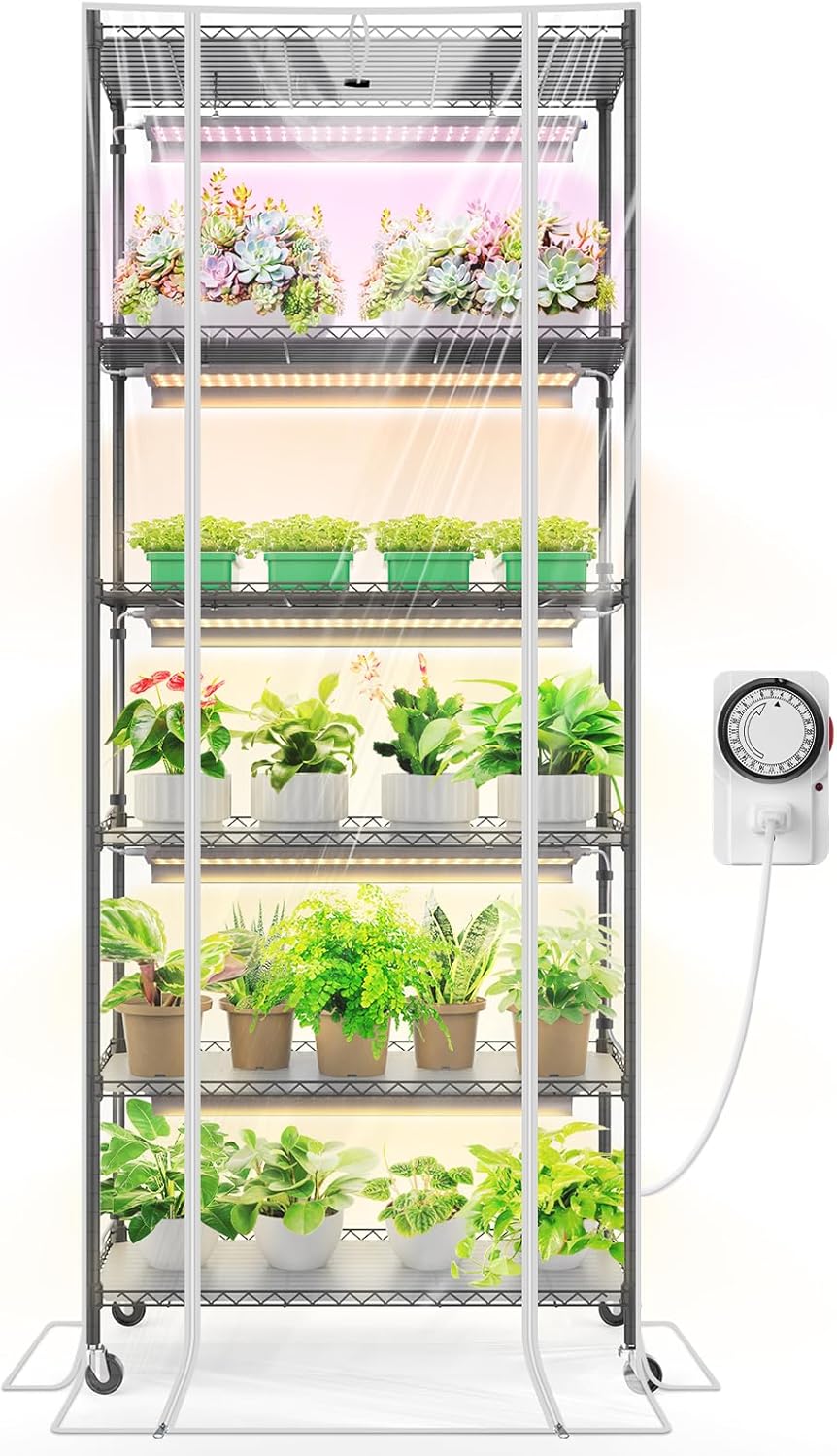 Barrina Indoor Greenhouse: 5 Full Spectrum Grow Lights & Adjustable Timer