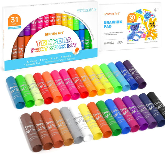 Shuttle Art 30-Color Tempera Paint Sticks Set: Fast-Drying & Non-Toxic for Endless Art Fun