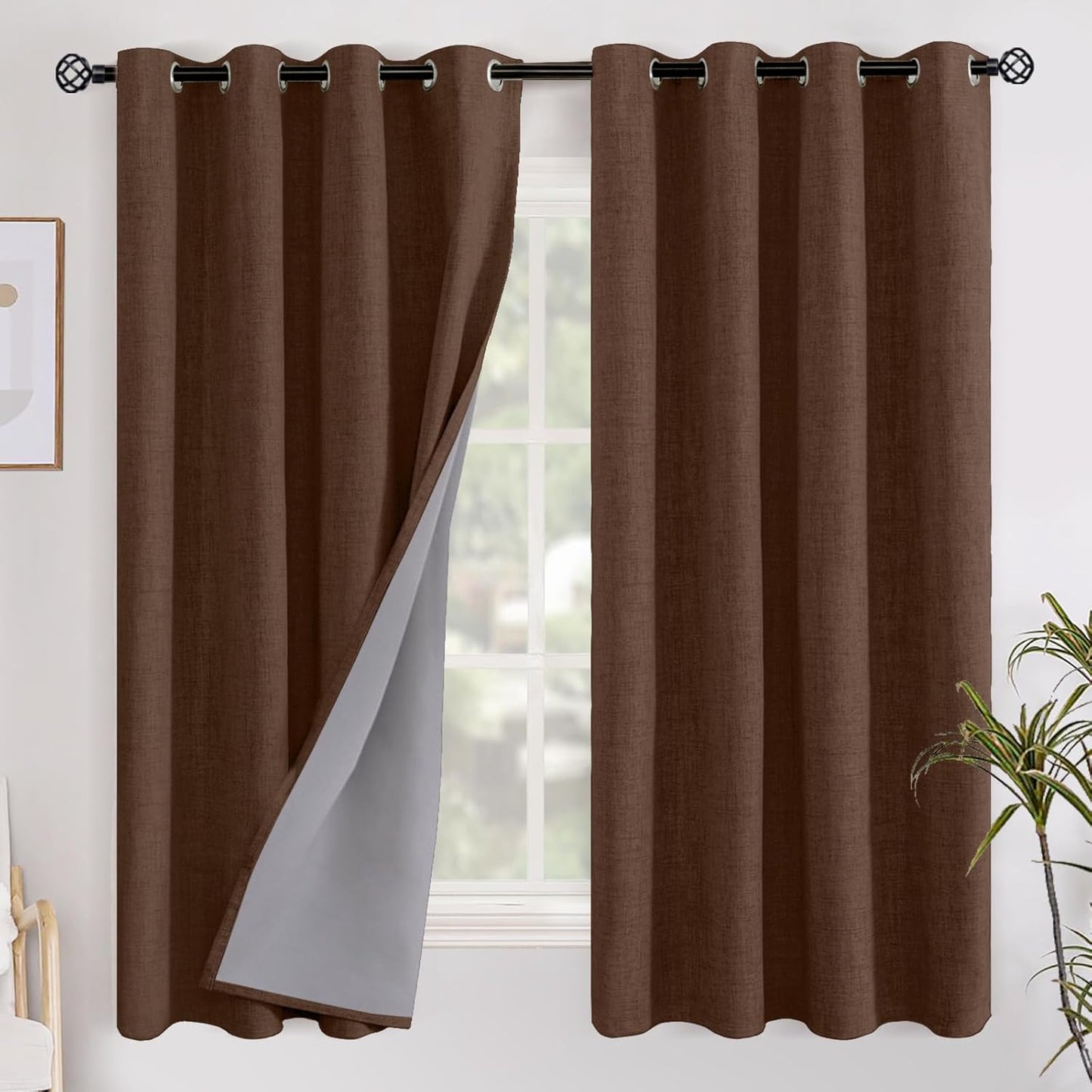 YoungsTex Dark Brown Linen Blackout Curtains for Bedroom