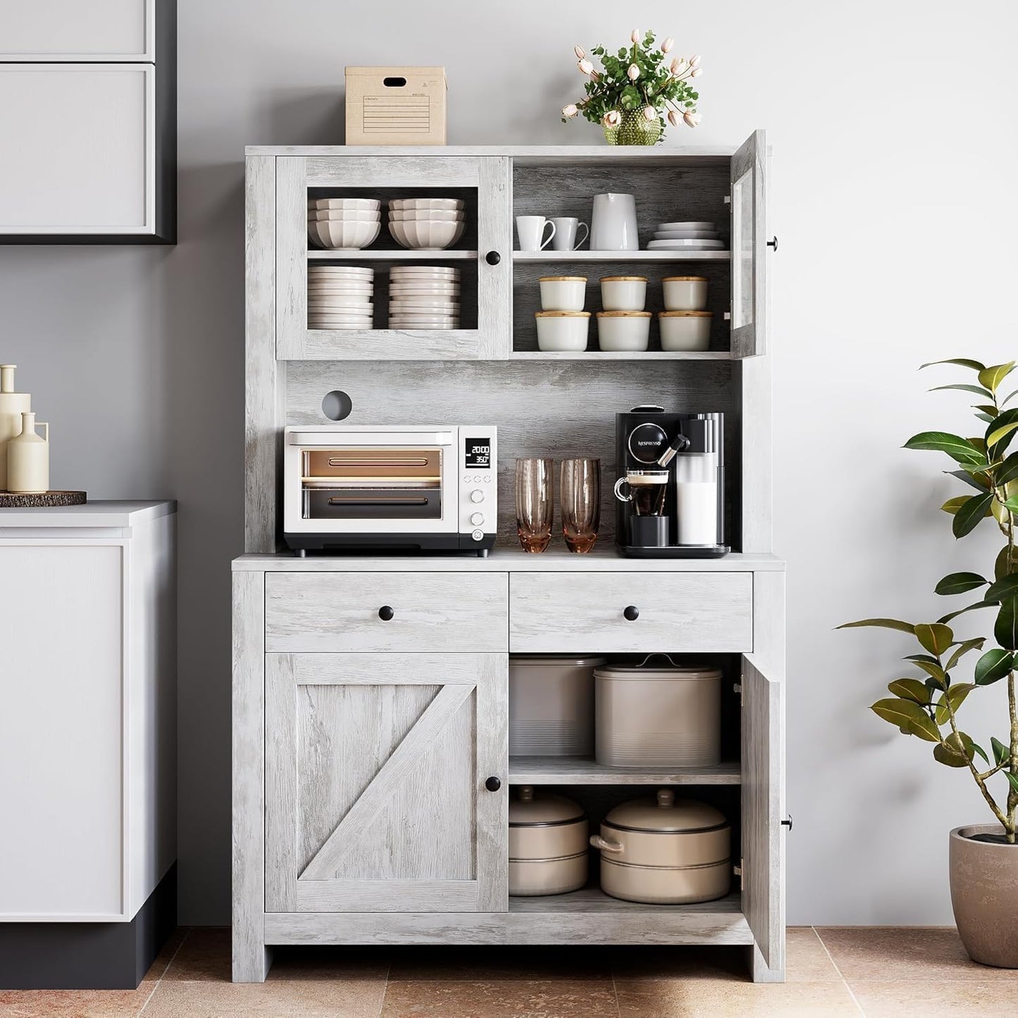 Freestanding Grey Pantry Cabinet - Ample Storage