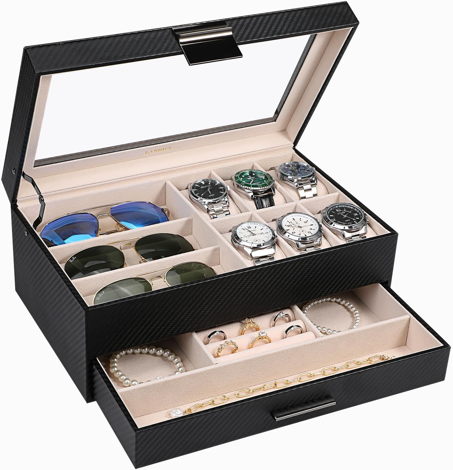 LANDICI 2-Layer Watch Box - Stylish Organizer