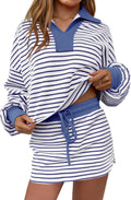 Womens Striped 2 Piece Sweatshirt Skirt Set - Comfortable Everyday