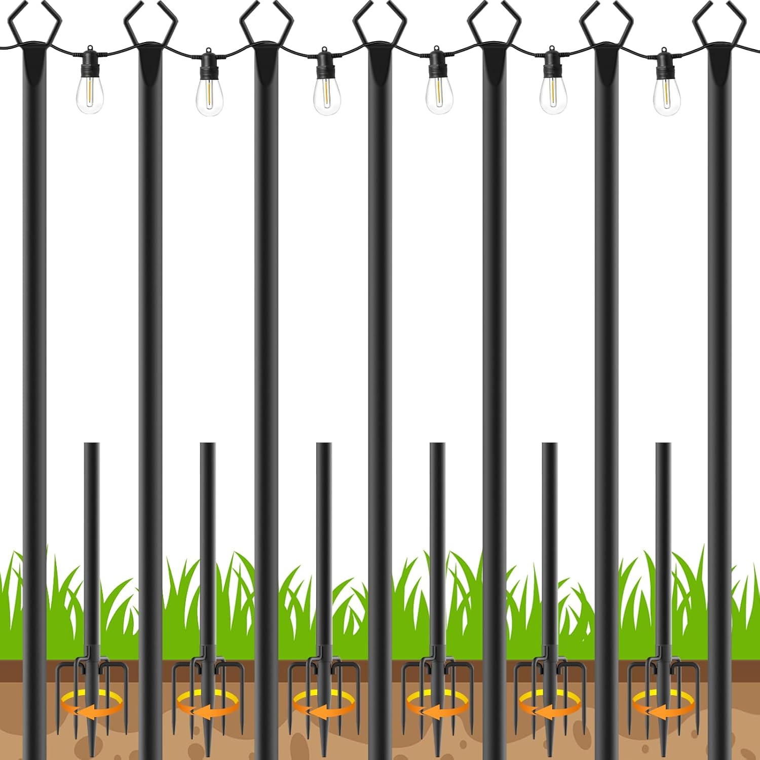 7 Pack String Light Poles for Outdoor Events and Decor