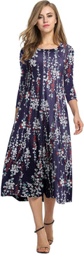 Fashion-Forward A-line Midi Dress for Women with 3/4 Sleeves