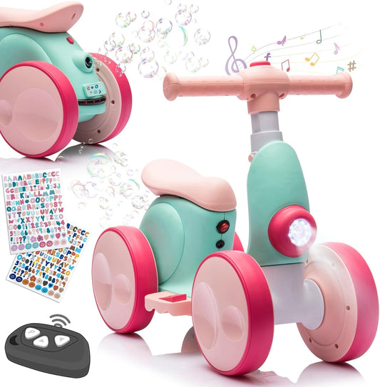 Electric Baby Balance Bike with Bubble Machine for Toddlers