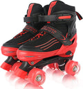 Quad Red Roller Skates for Kids Boys Girls - Adjustable Light Up