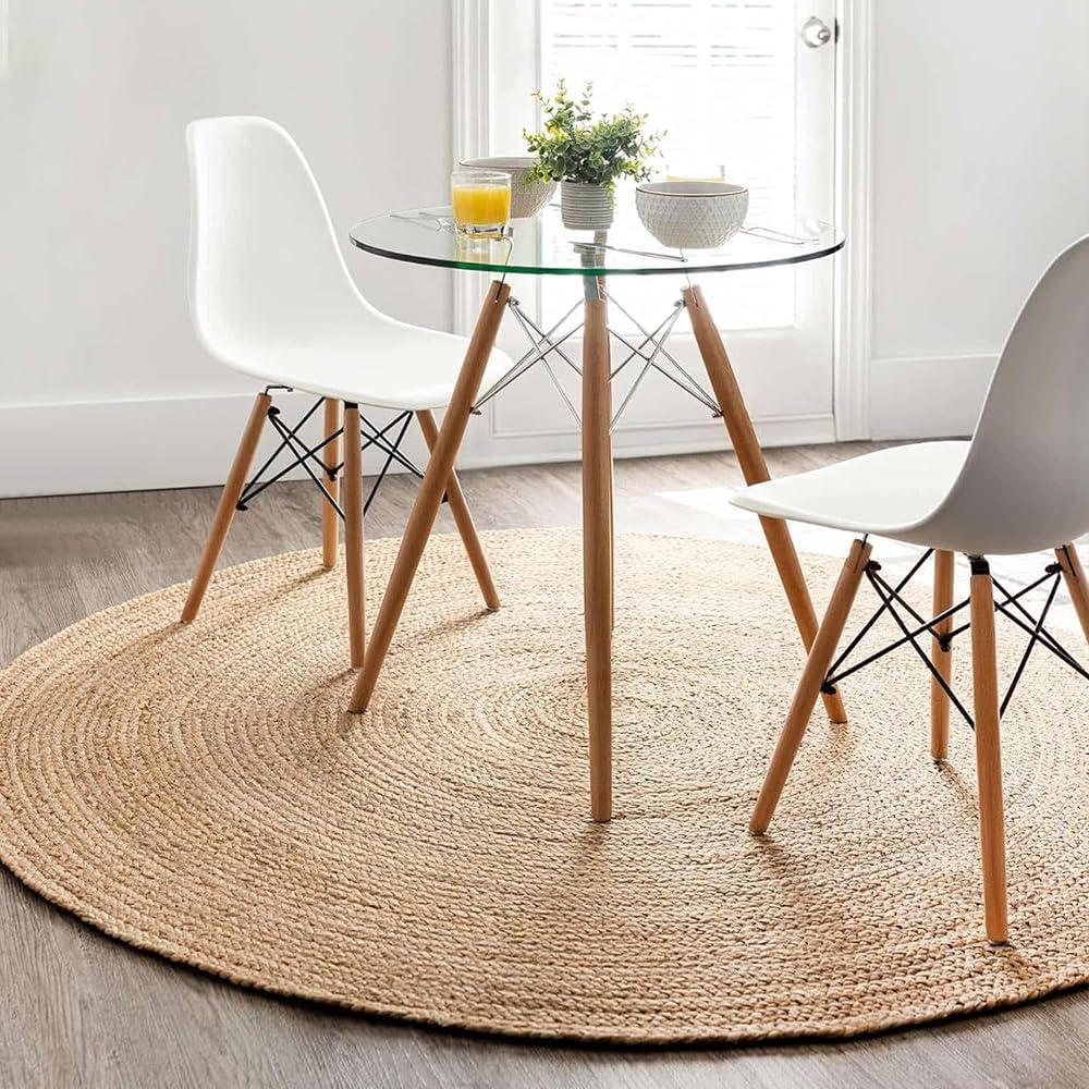 Handwoven Jute Area Rug - 9ft Round Natural Fiber Boho Style