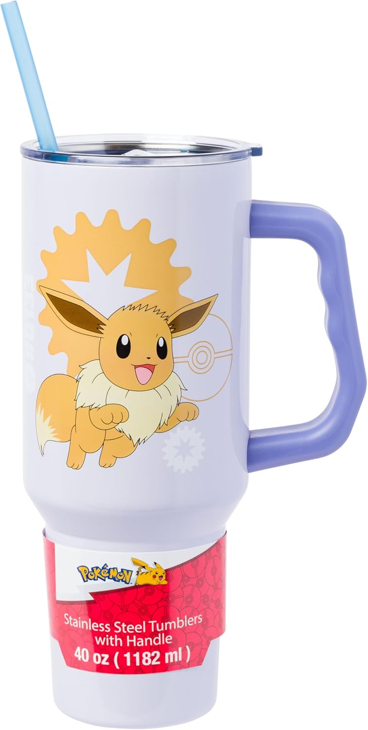 Pokemon Eevee Stainless Steel Tumbler with Handle, 40 Ounces