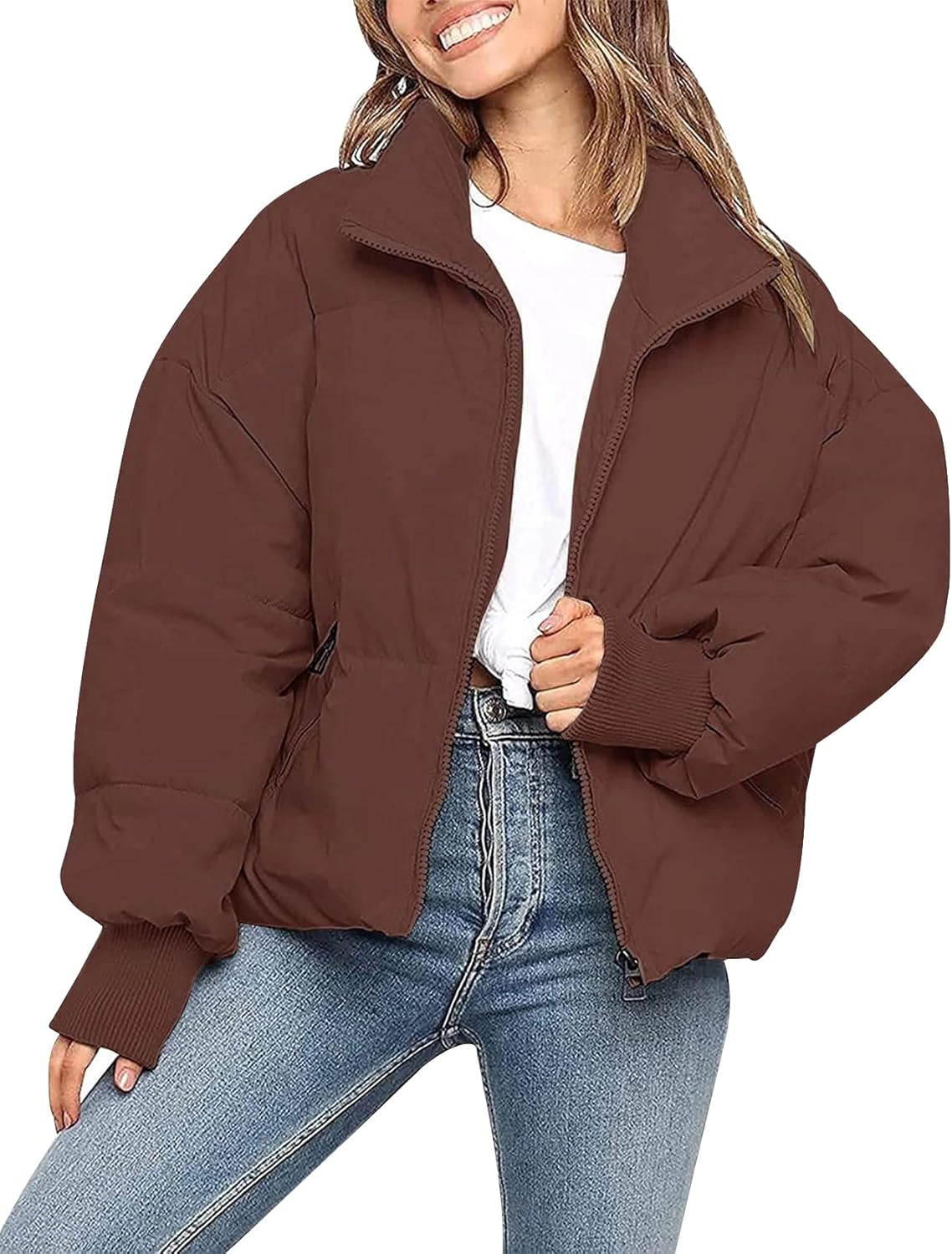Gihuo Womens Winter Cropped Puffer Jacket for Stylish Warmth