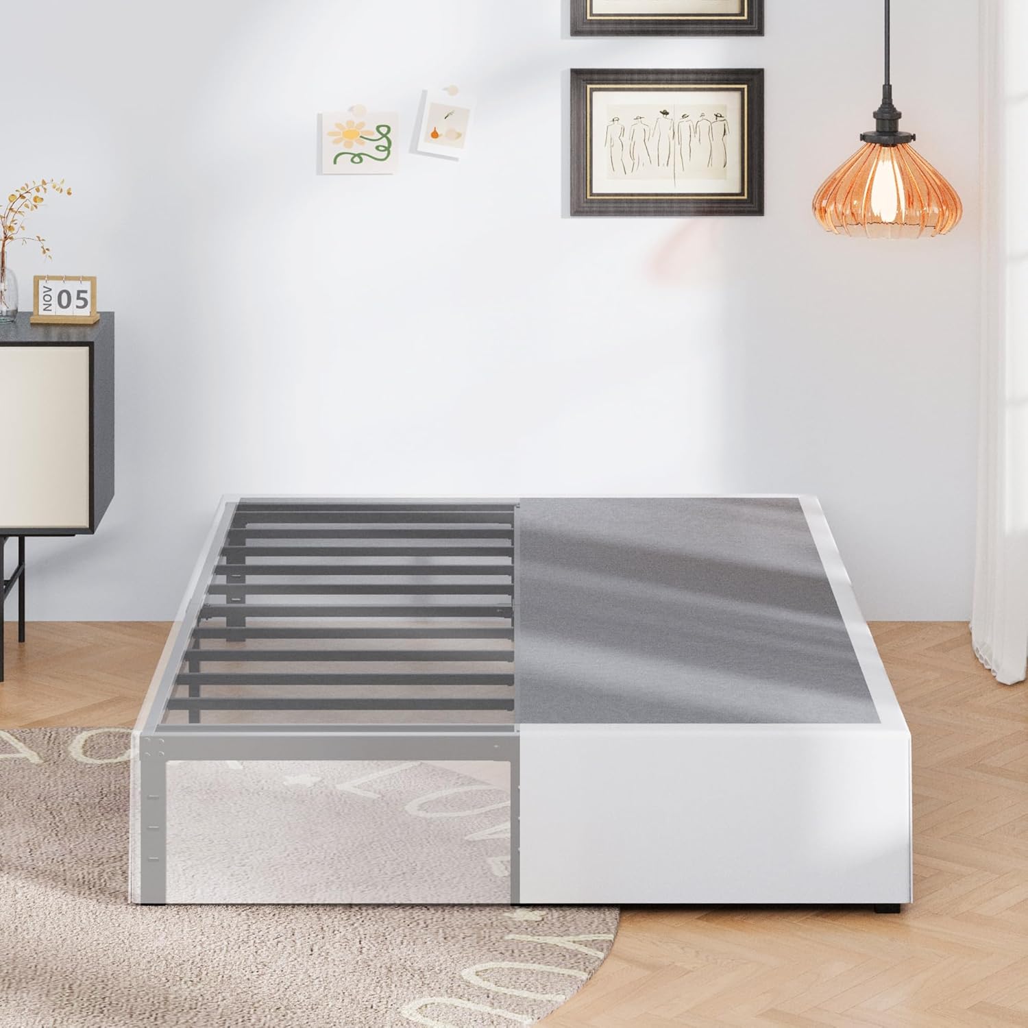 16 Inch King Size Bed Frame with Storage and Easy Assembly