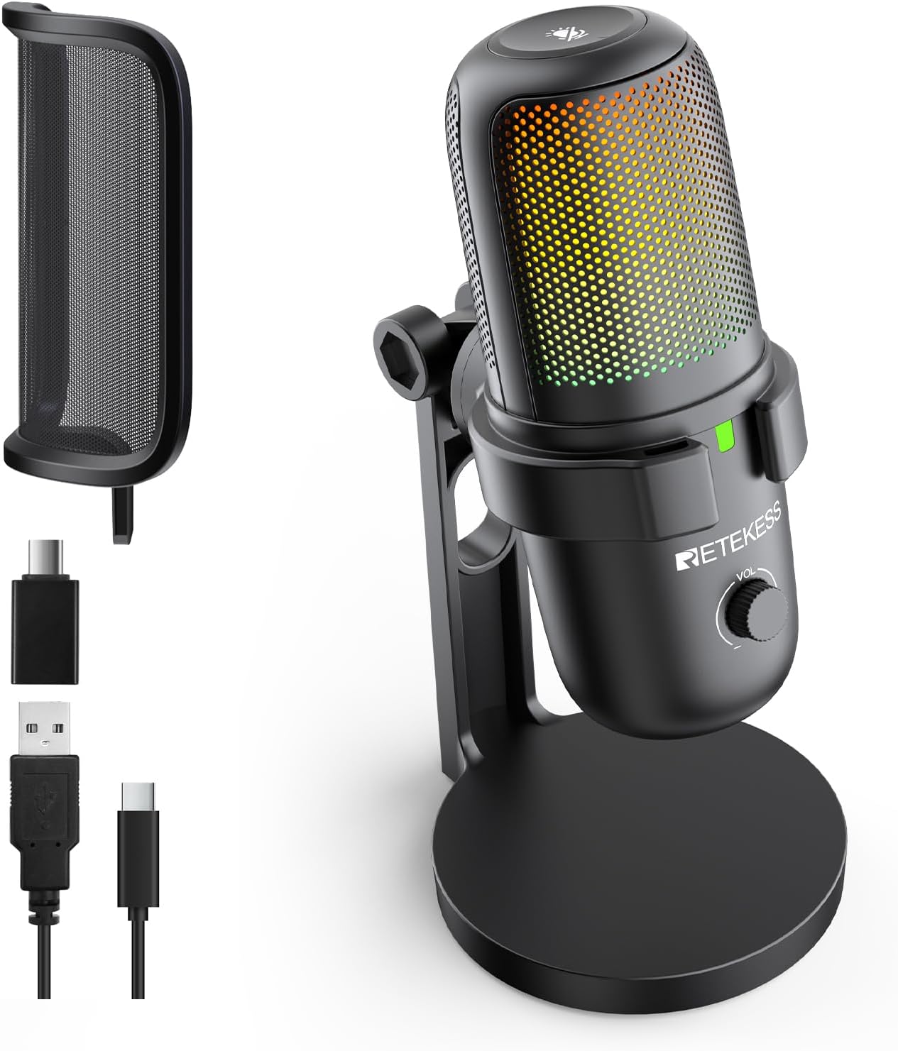 Retekess TG201 Gaming Mic: Noise Canceling, RGB Lights
