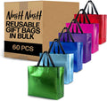 Nush Mix Color Gift Bags in Bulk - 60 Reusable Rainbow Tote Bags