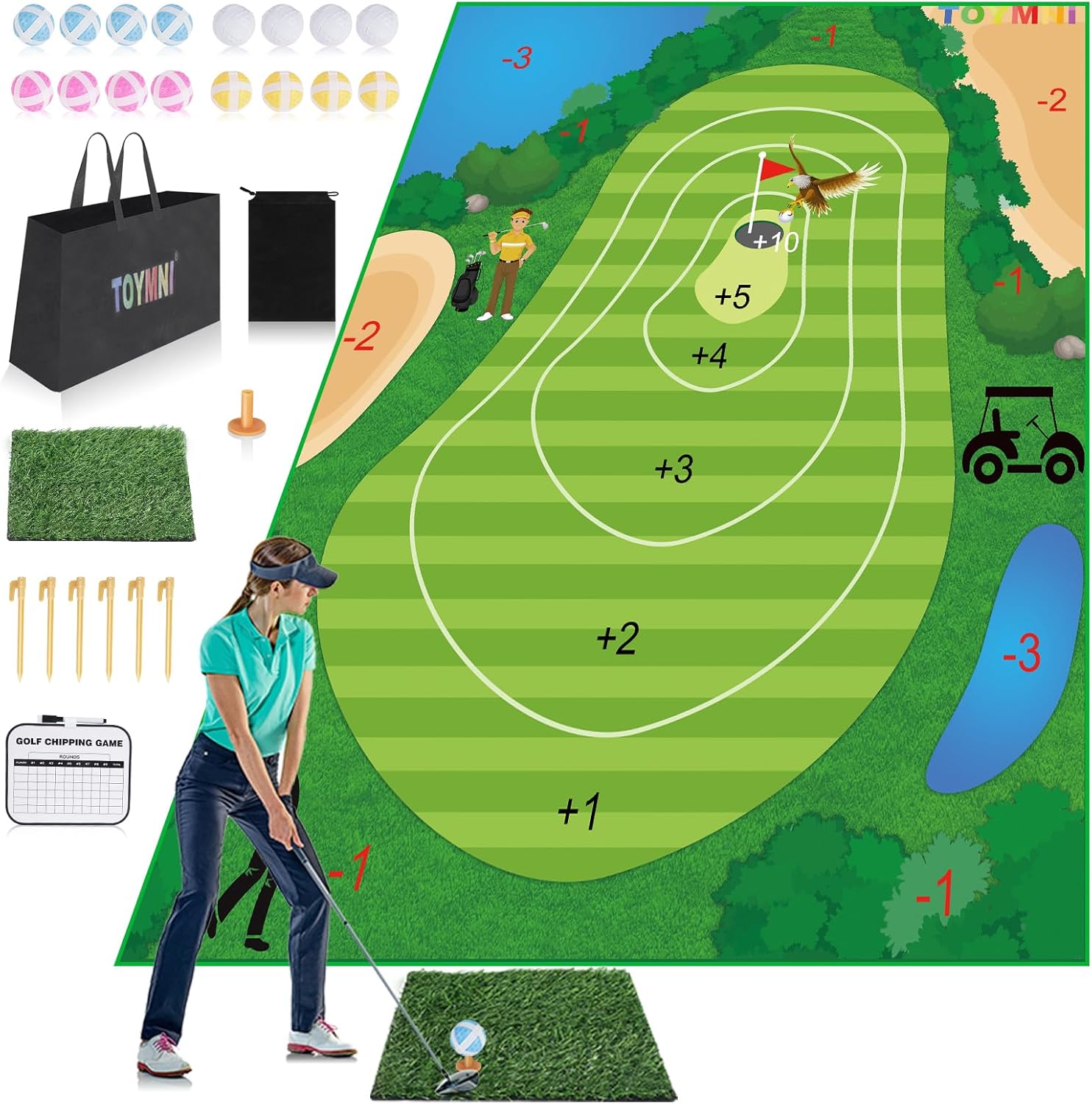TOYMNI Sticky Golf Chipping Mat - Fun Indoors & Outdoors!