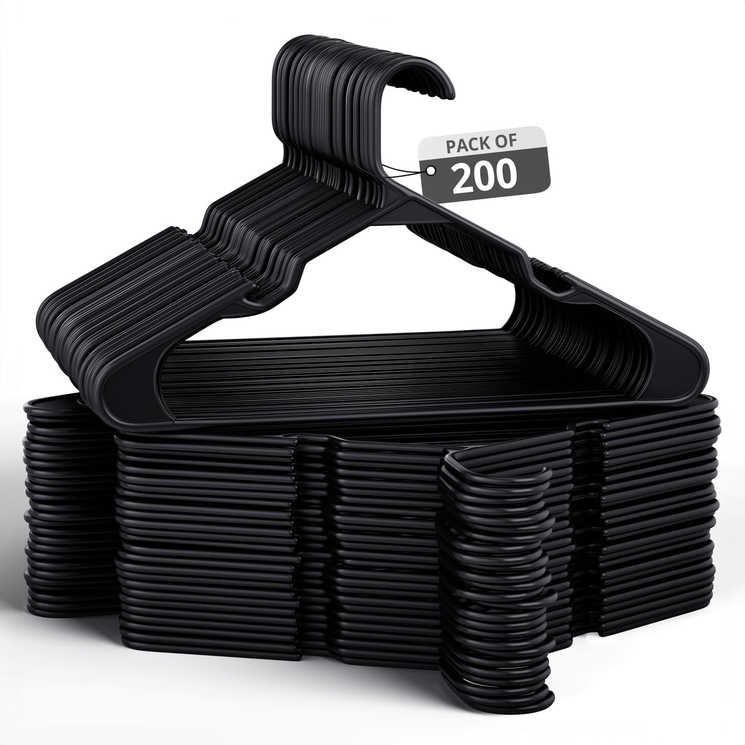 200 Pack Plastic Hangers for Shirts, Pants, and Dresses