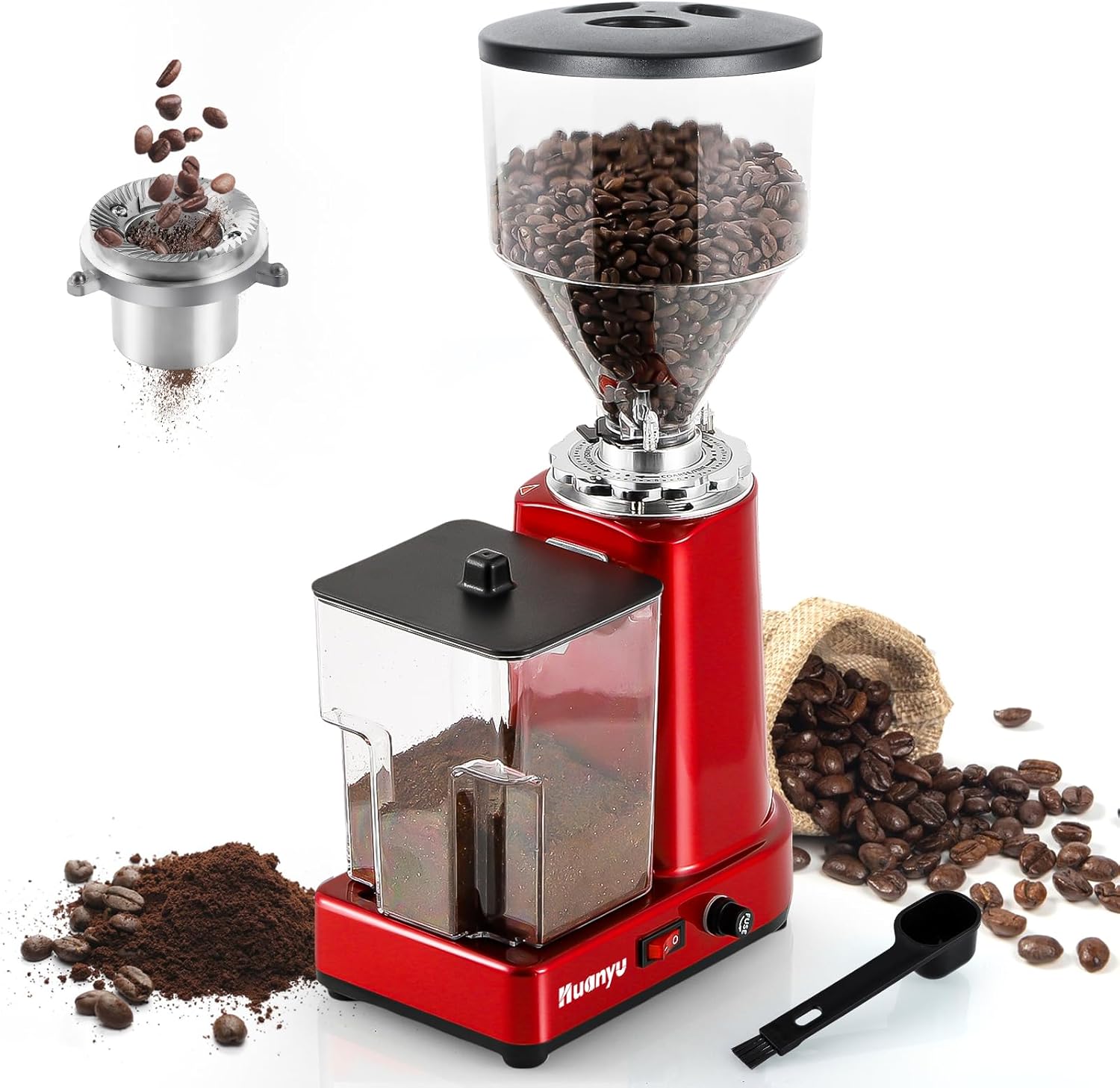 Huanyu Electric Coffee Grinder: 19 Settings, Large 35oz Capacity - Red