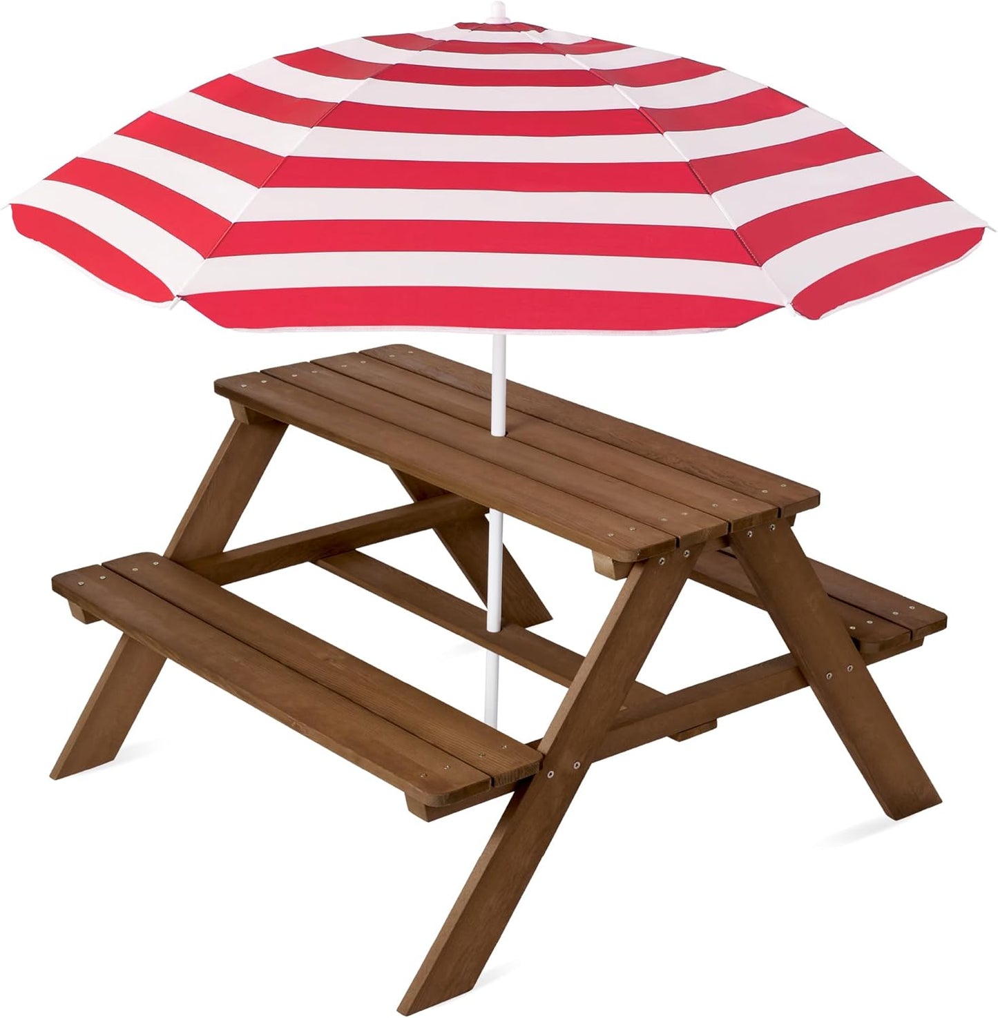 Kids Wooden Picnic Table with Adjustable Umbrella for Outdoor Fun