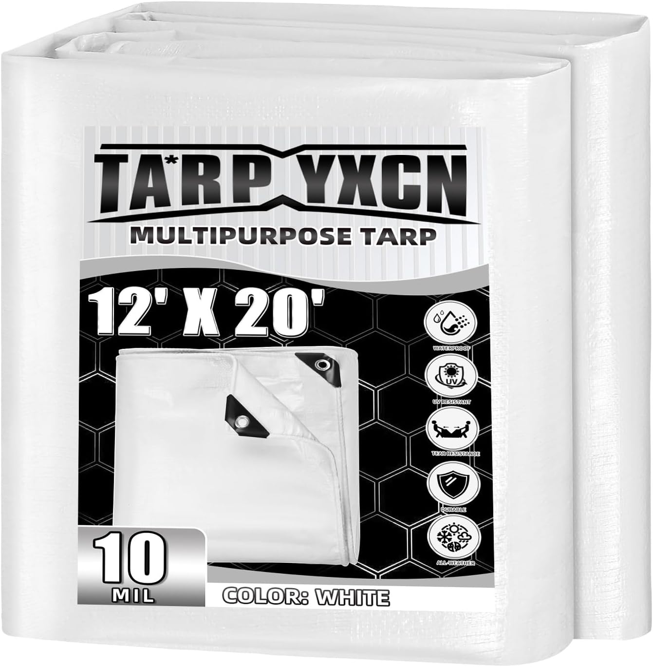 10 Mil Waterproof White Tarp 12x20 Feet for All Weather Use